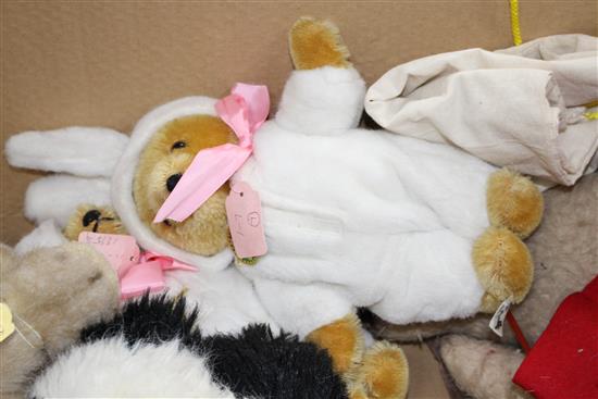 A collection of assorted modern and vintage soft toys including Steiff
